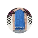 Μαγνητάκι Καβάλα μπλε πόρτα βουκαμβίλια